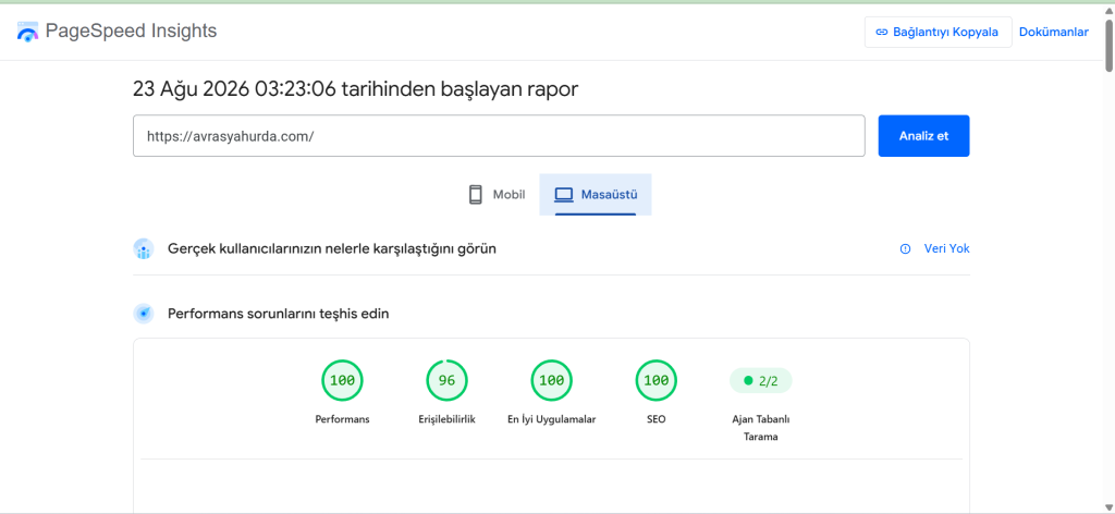 Avrasya Hurda Proje Baslangic Page Speed Desktop