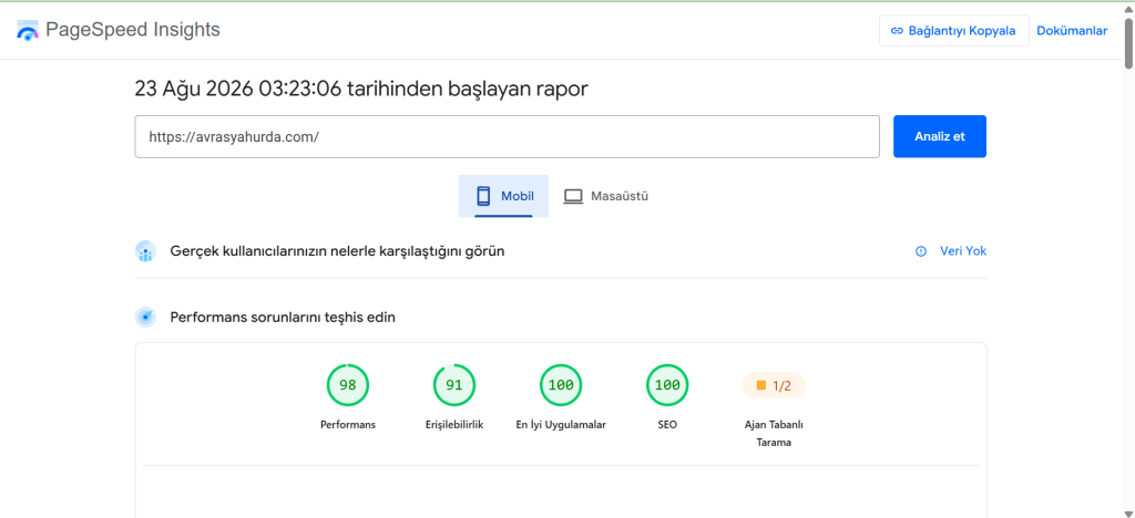 Avrasya Hurda Proje Baslangic Page Speed Mobil
